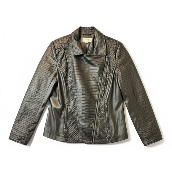 🖤 Erin London Faux Leather Moto Jacket – Textured Paneling – Size M - Picture 6 of 7